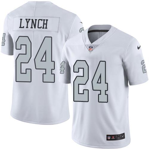 Nike Raiders #24 Marshawn Lynch White Men's Stitched NFL Limited Rush Jersey - Click Image to Close